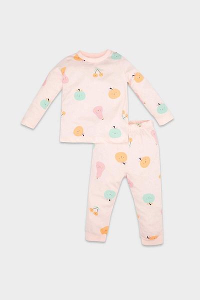 DeFacto Set de pijamale pentru fetiță cu model de fructe - mânecă lungă, bumbac pieptănat, set de 4 A9345a5pn436