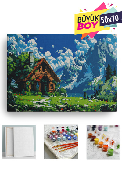 Corvo Sayılarla Boyama Seti Numaralı Tuval Fırça Boya Dahil Kasnaklı Set 50x7...