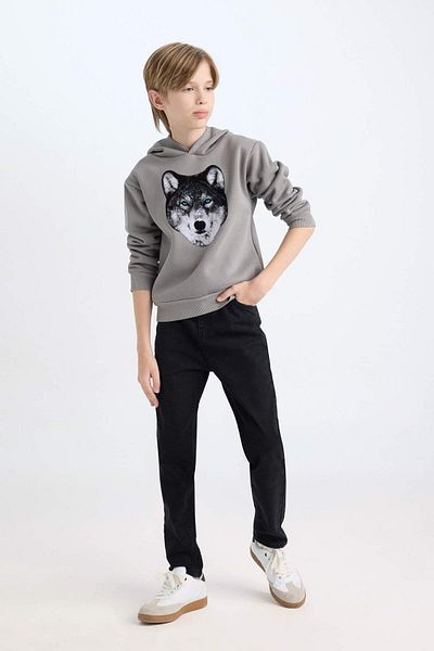 DeFacto Boy's Hooded Printed Sweatshirt B2076A824Wn