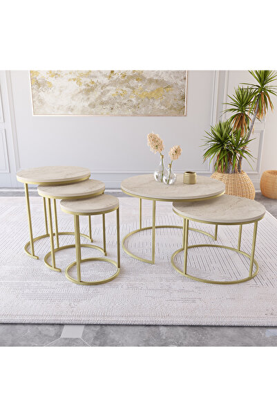 Dekoport Milas Orta Ve Zigon Sehpa Seti - Traverten Desen