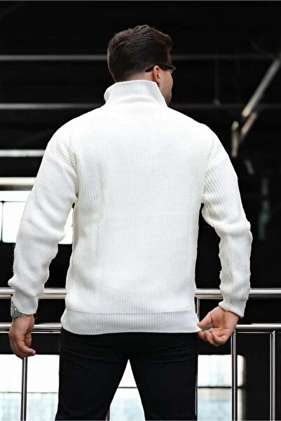 Valiberta Ανδρικό πλεκτό πουλόβερ Nolan Oversize Σελανίκη με μισό φερμουάρ - Εκρού