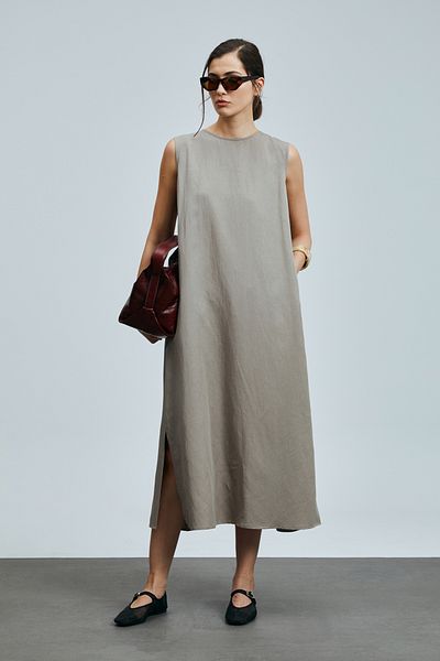Lufian Rochie Grace pentru femei din amestec de in Lyocell Mink