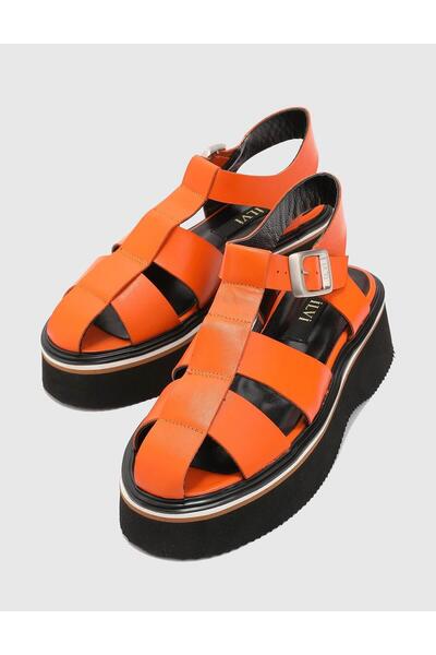 İLVİ Jelena Hakiki Deri Kadın Turuncu Sandalet