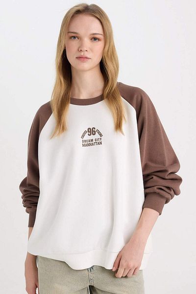 DeFacto Coool Loose Fit Crew Neck Printed Color Block Sweatshirt D6669Ax24Wn