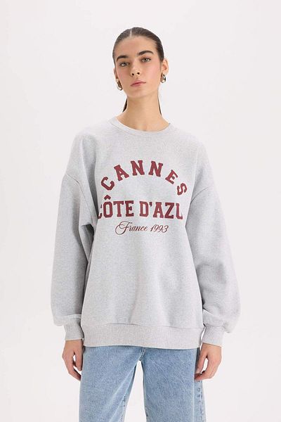 DeFacto Hanorac oversized cu gât rotund imprimat gros D9803AX24WN