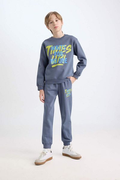 DeFacto Set de 2 piese pentru băieți, hanorac imprimat cu decolteu, pantaloni de sport pentru jogger cu talie elastică D3563A824WN