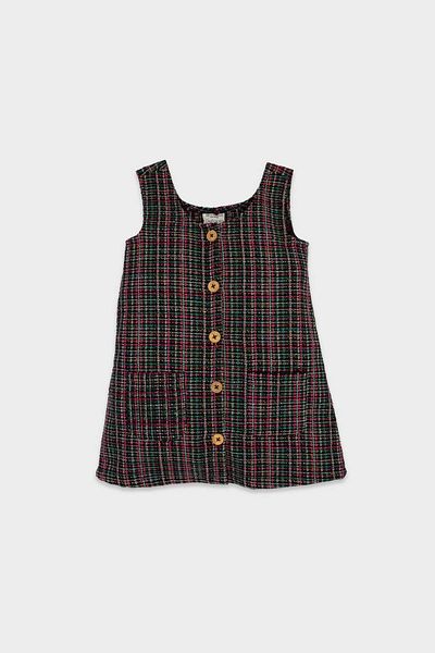DeFacto Baby Girl Black Pocket Button Patterned Tweed Jumpsuit D7434A524Wn