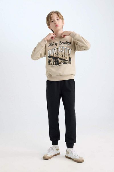 DeFacto 2-Piece Set for Boy - Printed Crew Neck Thick Sweatshirt and Elastic Jogger Sweatpants