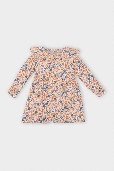 DeFacto Long Sleeve Floral Print Ruffle Collar Baby Girl Twill Dress - D5962A524Wn