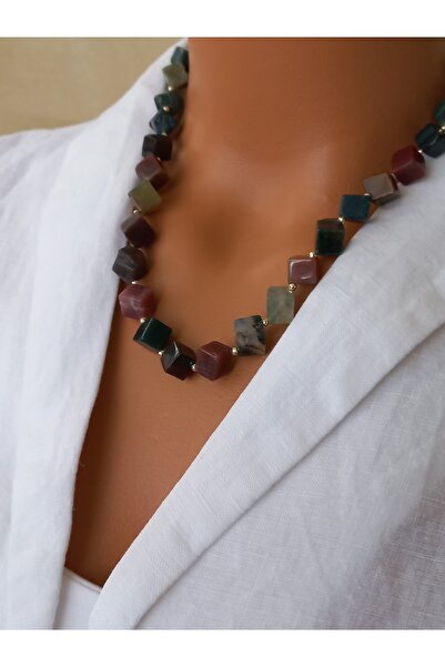 LemaStone Doğal taş kolye ve küpe seti(AA Kalite HİNT Akik taşı)