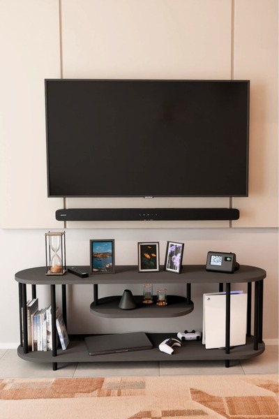 BARIN DESIGN Modern TV Ünitesi Ahşap Raflı 2 Katlı Televizyon Sehpası Minimal...