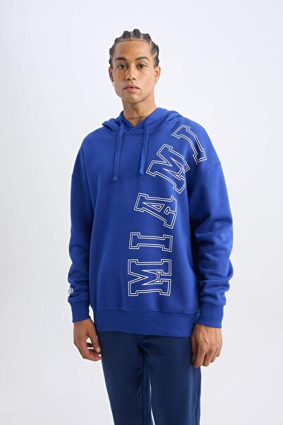 DeFacto DeFactoFit NBA Miami Heat Oversize Geniş Kalıp Kapüşonlu Kalın Sweatshirt D0677AX24AU