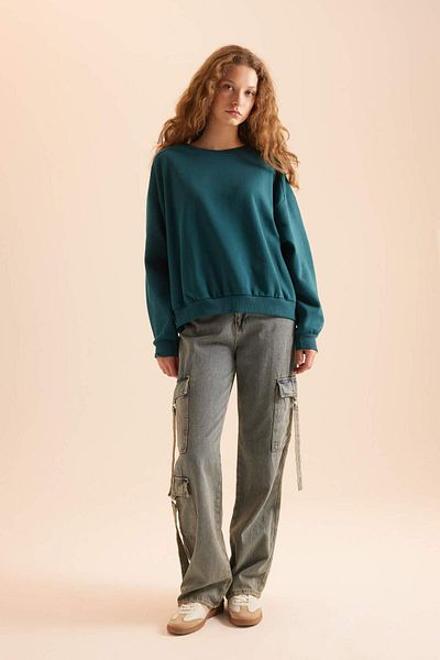DeFacto Oversize Crew Neck Plain Thick Sweatshirt - D9022Axns