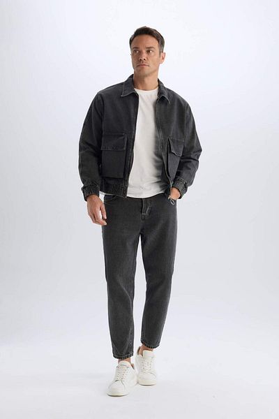 DeFacto Jachetă de jeans lavabilă, 100% bumbac, cu guler polo, cu buzunar cu fermoar D5092AX24AU