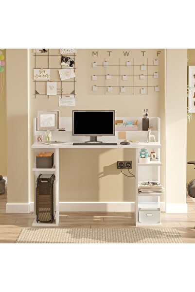 Yurudesign Vader Çalışma Masası Bilgisayar Masası Raflı Beyaz VR1-W