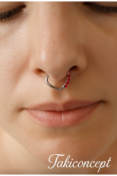 TakıConcept Deliksiz Piercing Taşlı Septum Piercing Fake Piercing