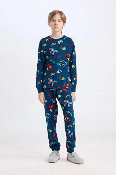 DeFacto Erkek Çocuk Pijama Takım Marvel Comics Uzun Kollu Üst Beli Lastikli Uzun Alt D6328A824WN