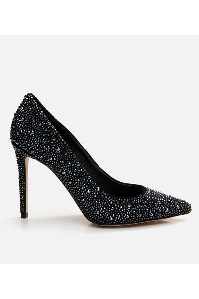 Hotiç Women's Leather Black Evening Dress Stiletto