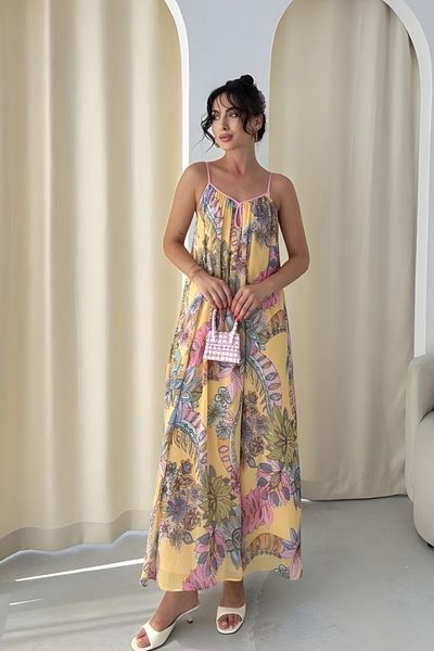 İLKCET MODA Γυναικείο φόρεμα με λεπτό λουράκι Maxi Size με σχέδιο