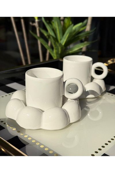 Onedekor 2-Person Puffyl White Coffee Cup Set Gift