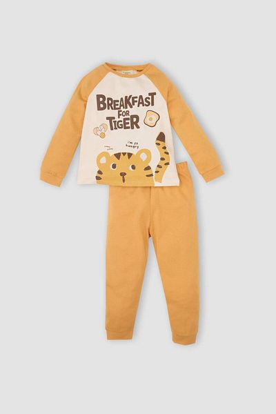 DeFacto Costum de pijama pentru bebelusi baieti cu decolteu rotund imprimat cu maneca lunga Top cu talie elastica D3438A524WN