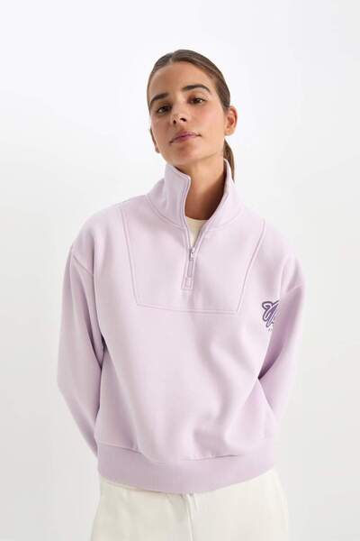 DeFacto DeFactoFit NBA Brooklyn Nets Hanorac gros cu fermoar și guler ridicat, croi oversized D2361AX24AU