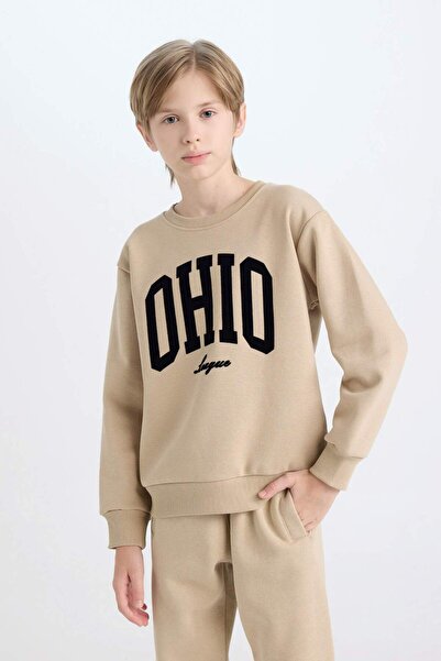 DeFacto Erkek Çocuk Bisiklet Yaka Baskılı Sweatshirt D3034A824WN