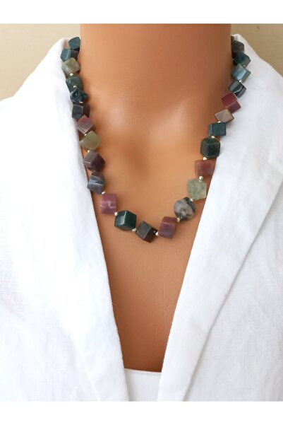 LemaStone Doğal taş kolye ve küpe seti(AA Kalite HİNT Akik taşı)