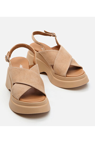 Hotiç Women's Leather Beige Heeled Sandals