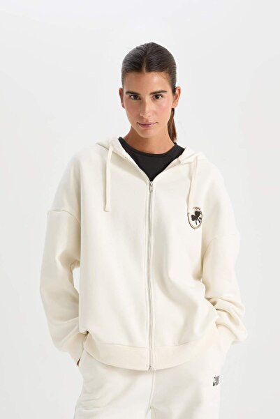 DeFacto DeFactoFit NBA Boston Celtics Oversize Geniş Kalıp Kapüşonlu Sırt Baskılı Kalın Fermuarlı Sweatshirt