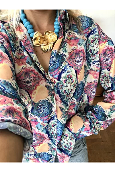 Gözde Tasarım Butik Long Sleeve Chiffon Women's Shirt - Ethnic Pattern