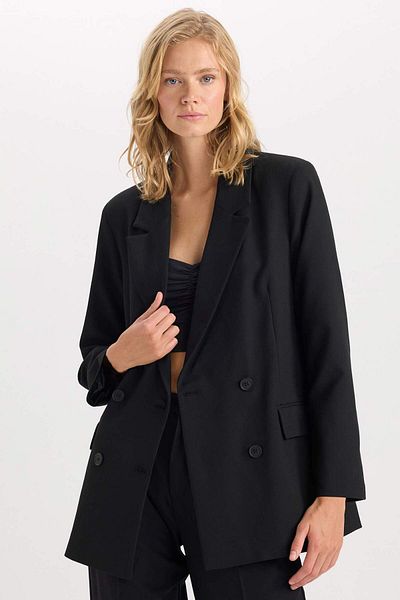 DeFacto Oversize Wide Fit Blazer Μπουφάν με διπλό γιακά με κουμπιά Basic Solid Blazer Jacket C2575AX24AU