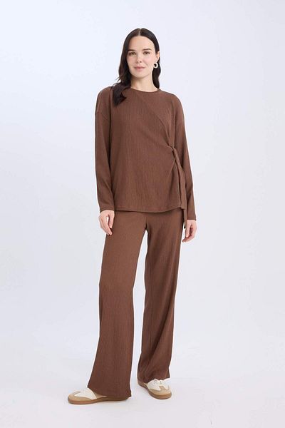 DeFacto Regular Fit Crew Neck Tie Wrap Long Sleeve T-Shirt E1800Ax24Wn