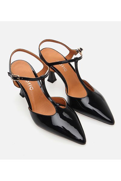 Hotiç Piele de damă neagră cu toc subțire stiletto