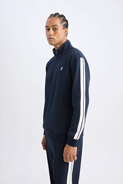 DeFacto Lacivert DeFactoFit Standart Fit Dik Yaka Yarım Fermuarlı Sporcu Sweatshirt D1953AX24AU