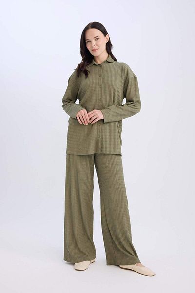 DeFacto Pantaloni Wrinkle Fit drept cu talie elastică Basic drept, lat, picioare largi D7522AX24AU