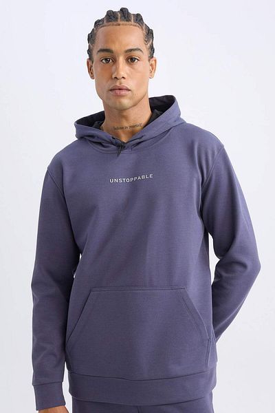 DeFacto Defactofit Standard Fit Hooded Arma Printed Kangaroo Pocket Skuba Diver Fabric Sweatshirt D1893Ax24