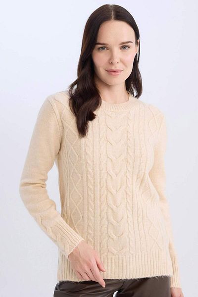 DeFacto Regular Fit Crew Neck Hair Braided Sweater Sweater D4981Ax24Au
