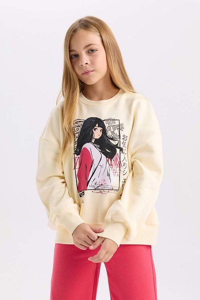 DeFacto 2-teiliges Set für Mädchen, bedrucktes Sweatshirt mit Rundhalsausschnitt und elastischem Bund, Jogger-Jogginghose D2220A824WN