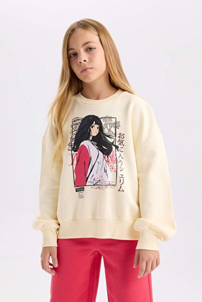 DeFacto Kız Çocuk 2'li Takım Baskılı Sweatshirt Beli Lastikli Jogger Eşofman Altı D2220A824WN