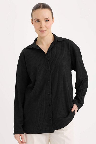 DeFacto Relax Fit Shirt Collar Wrap Long Sleeve Black Shirt D7520Ax24Au