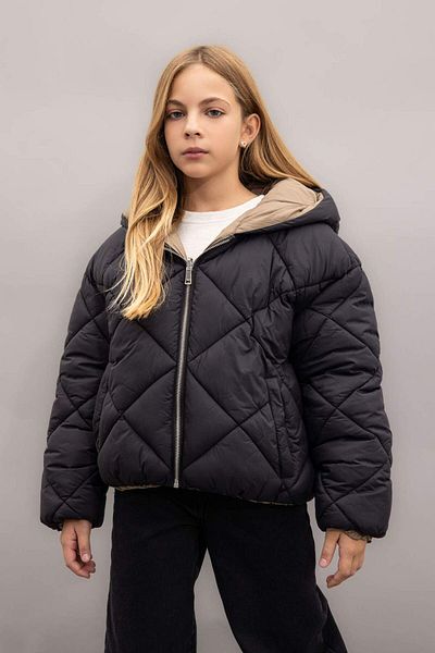 DeFacto Girls' Water Repellent Double-Sided Hooded Quilted down Jacket with Zipper Pockets C5492A824Au