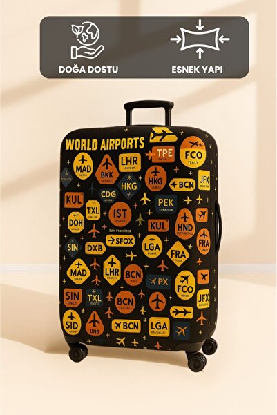 Trendglobal Valiz Bavul Koruyucu Kılıfı Airports Desenli