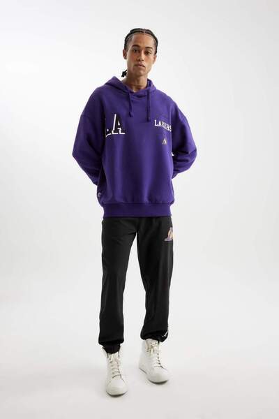DeFacto Defactofit Nba Los Angeles Lakers Oversize Wide Fit Hooded Back Printed Sweatshirt D0671Ax24Au