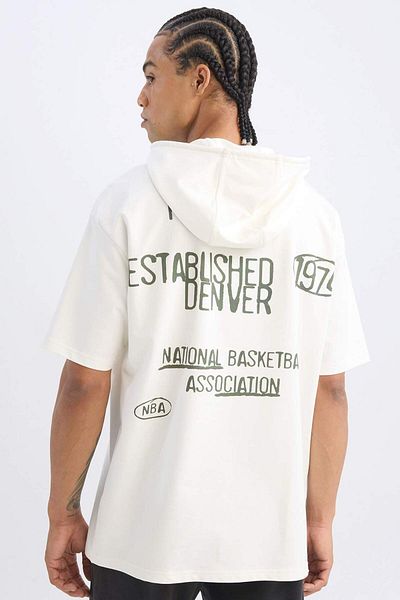 DeFacto Tricou cu mânecă scurtă cu glugă și spate imprimat DeFactoFit NBA Denver Nuggets oversize C9250AX2