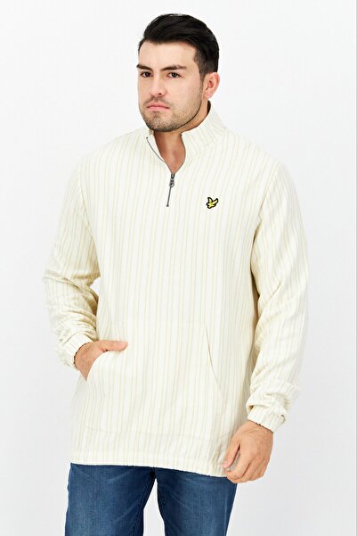 Lyle & Scott Men High Neck Long Sleeve Stripe Half Zip Sweatshirt, Off White