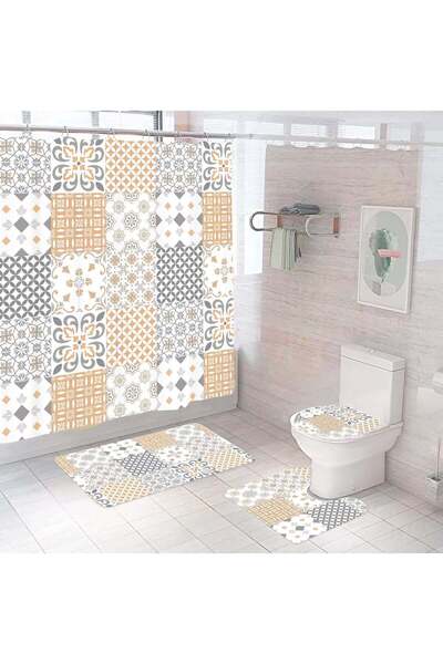 Ella Home Set 4 piese baie, husa capac, covoras toaleta, covoras de baie, per...