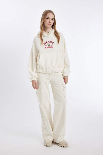 DeFacto Hanorac din fleece cu buzunar cangur cu glugă Coool Loose Fit C8197ax24wn