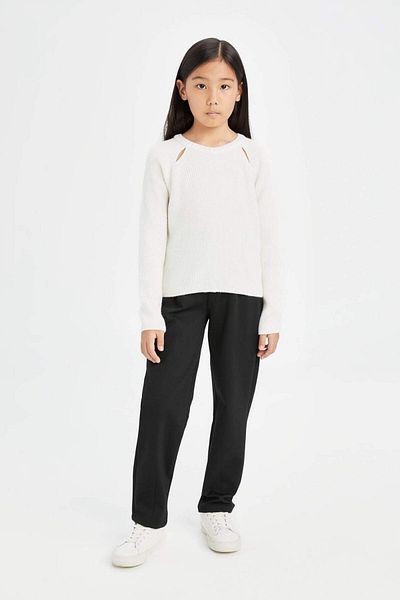 DeFacto Pantaloni de sport pentru fete, negru, cu tăiere de morcov, cu talie elastică D9171A824AU