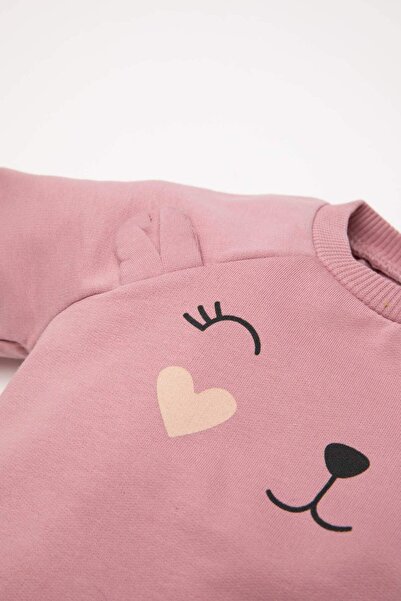 DeFacto Baby Girl Crew Neck Printed Soft Furry Inside Sweatshirt D7207A524Wn